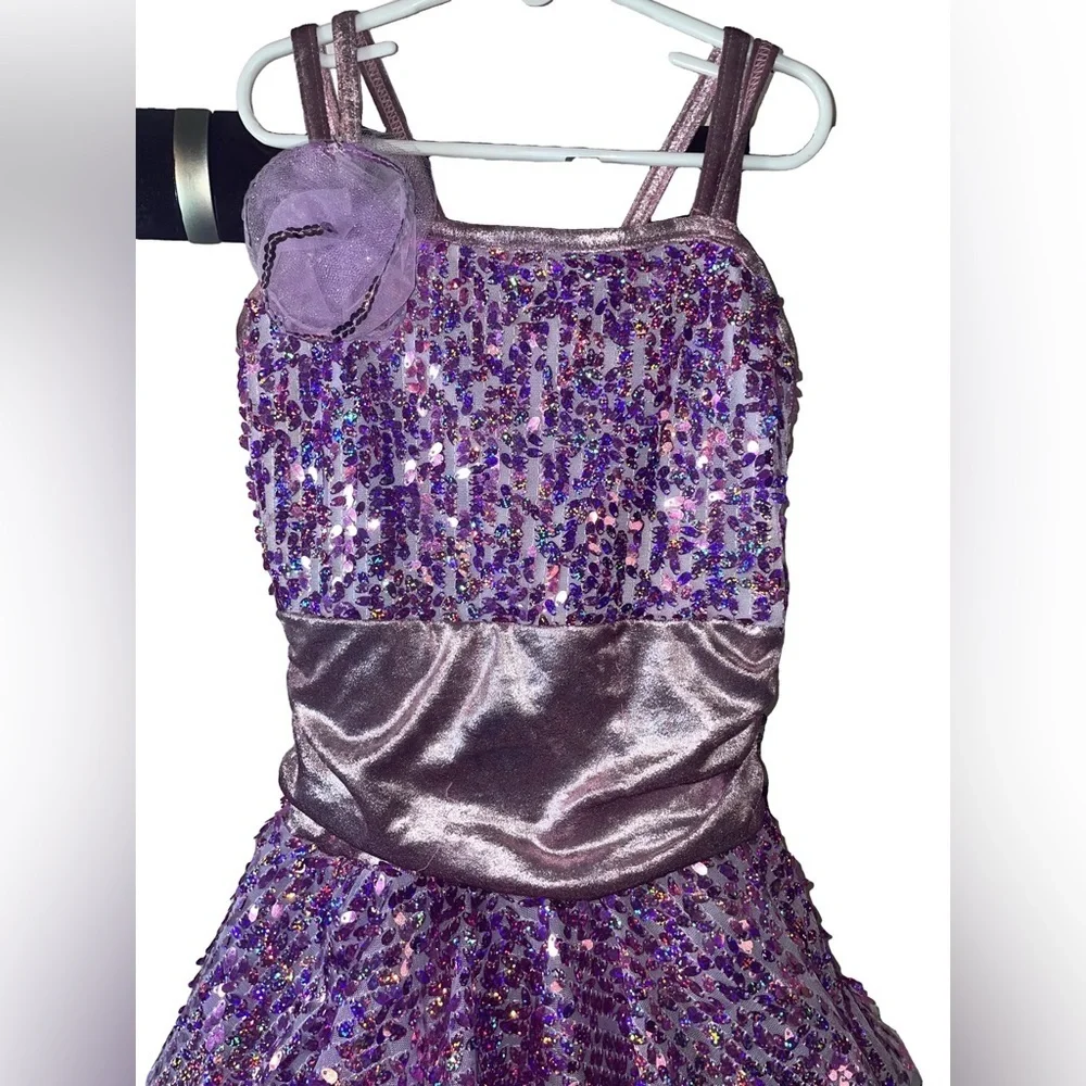 EUC Art Stone Shine Glam Dance Twirling Purple/Pink Sequenced Costume Size LC